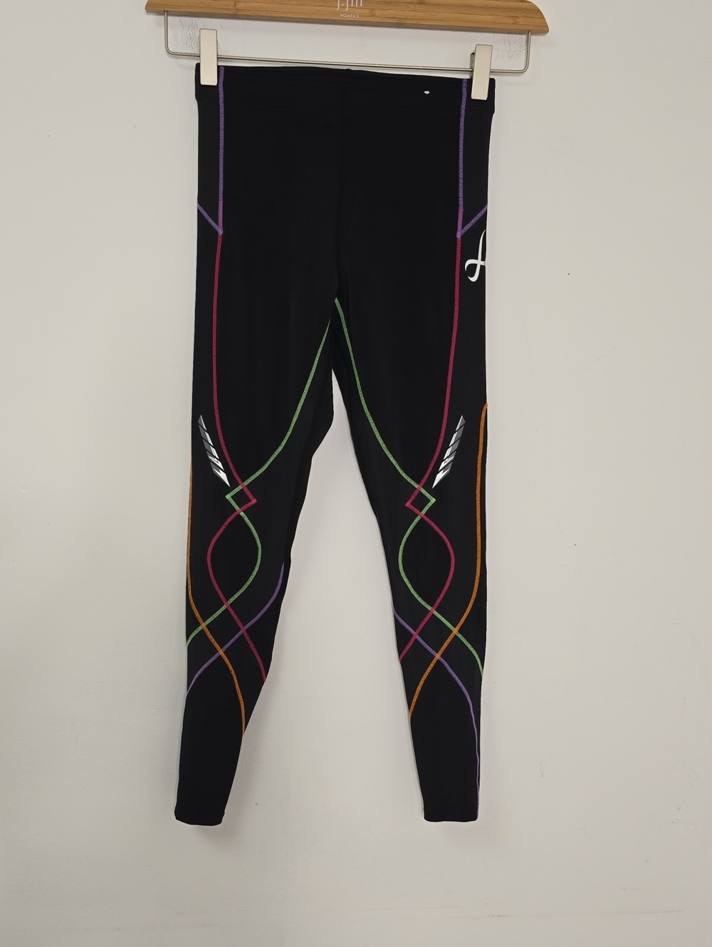 CW-X Stabilyx Compression Tights Running Black Colorful Seams Womens Size M